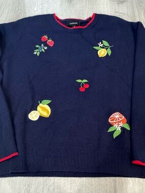 EUC Calligraphie | Navy l Fruit Embroidered Crewneck Sweater l Size M
